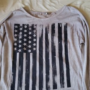 Woman's Guess Long Sleeve Amercan Flag Shirt